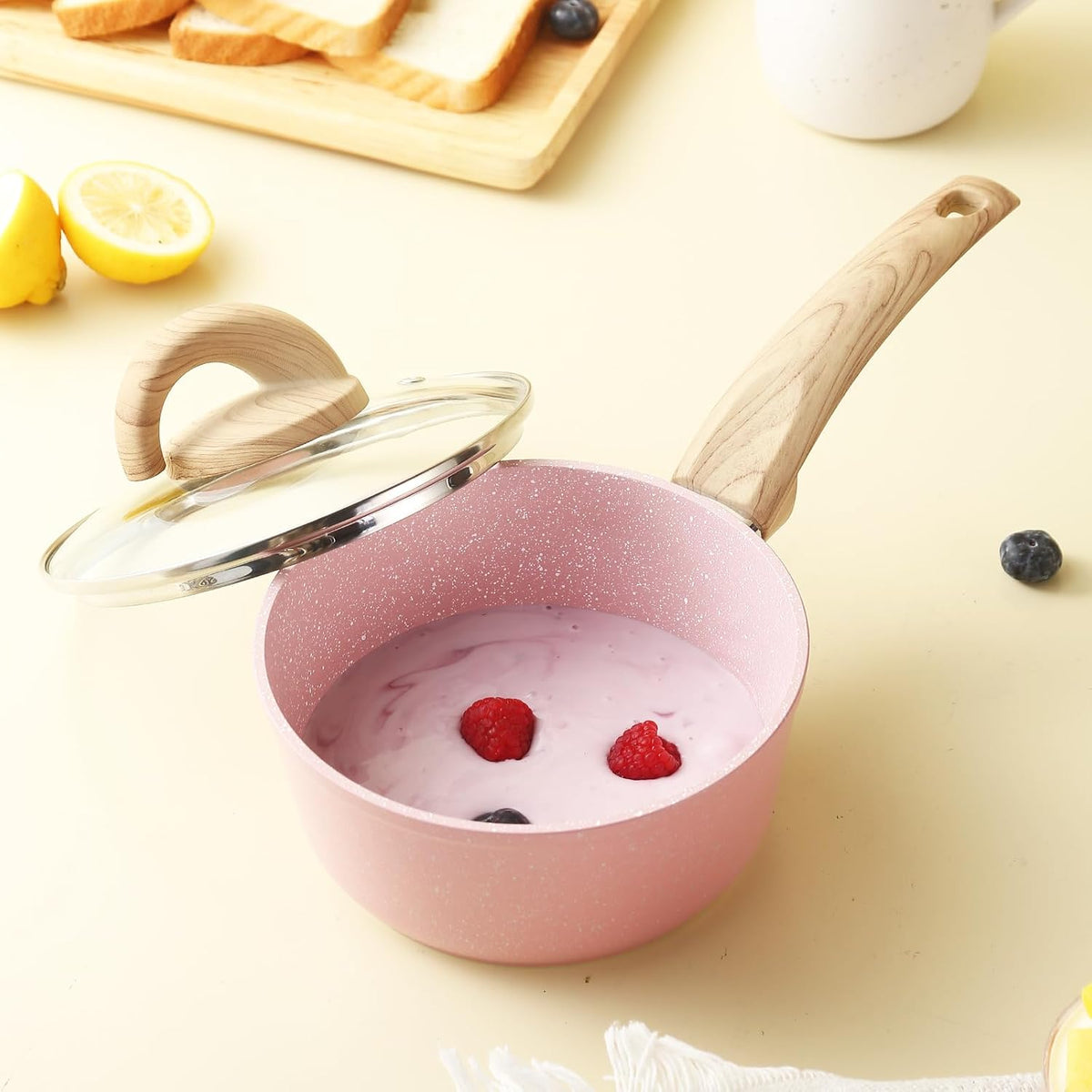 Pink Pots and Pans Set Non Stick, Ceramic Cookware Set with Granite Pattern Kitchen Cooking Sets Induction Pot and Pan w/Frying Pans, Saucepans, Casserole, Non-Toxic, PTFE/PFOA/PFOS-Free
