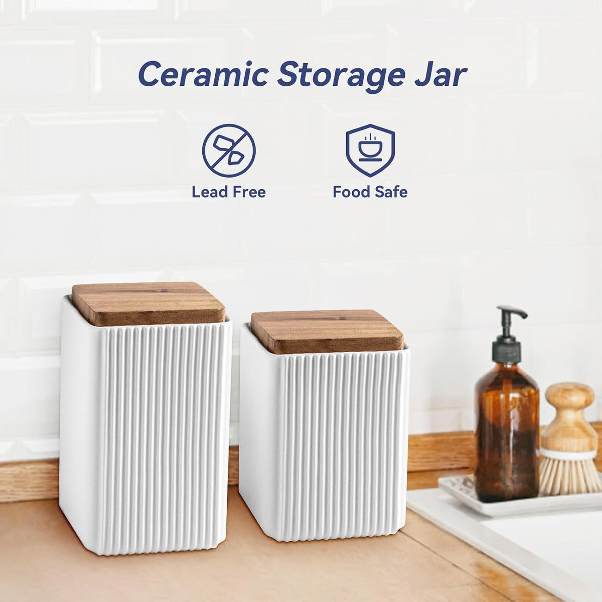 Ceramic Storage Jars Modern Airtight Coffee Canisters With Lid (White,Small size,13cm*10cm)
