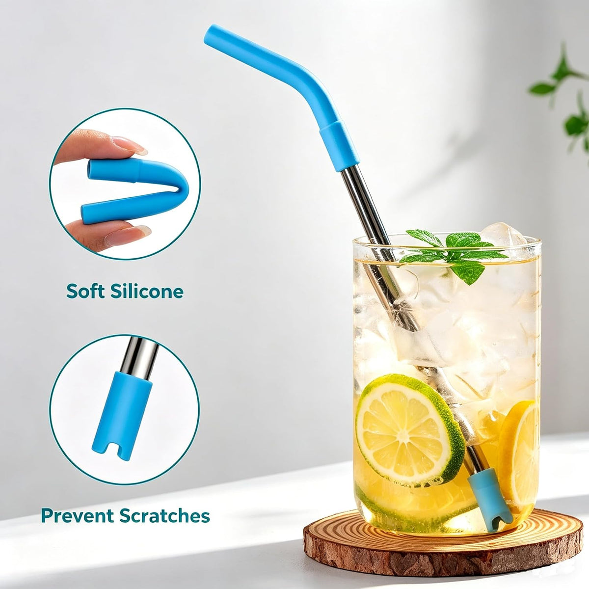 4 Set Silicone Straw Tips with Bottom Tub Compatible with Stanley Yeti