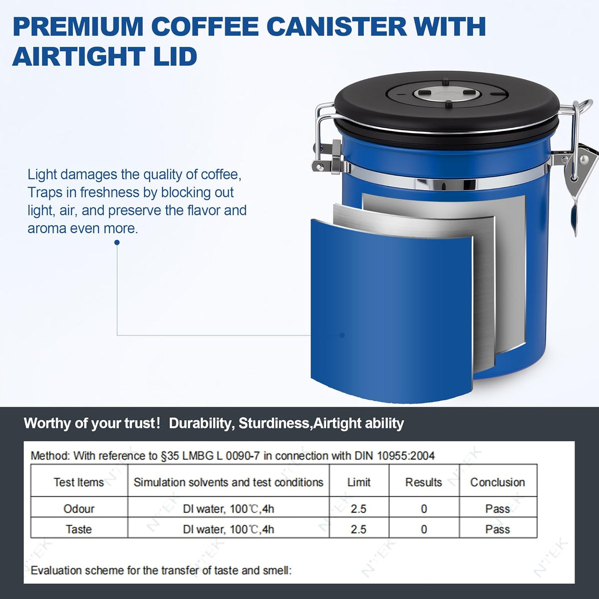 ShanSon Coffee Canister Airtight Coffee Container Stainless Steel Coffee Bean Storage Container with Scoop Coffee Canister for Beans Grounds Sugar Flour Tea Cereal,16OZ,Blue