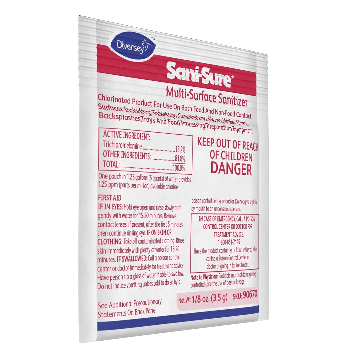 Diversey Sani-Sure Multi-Surface Sanitizer, 100 x 0.125 oz Packets