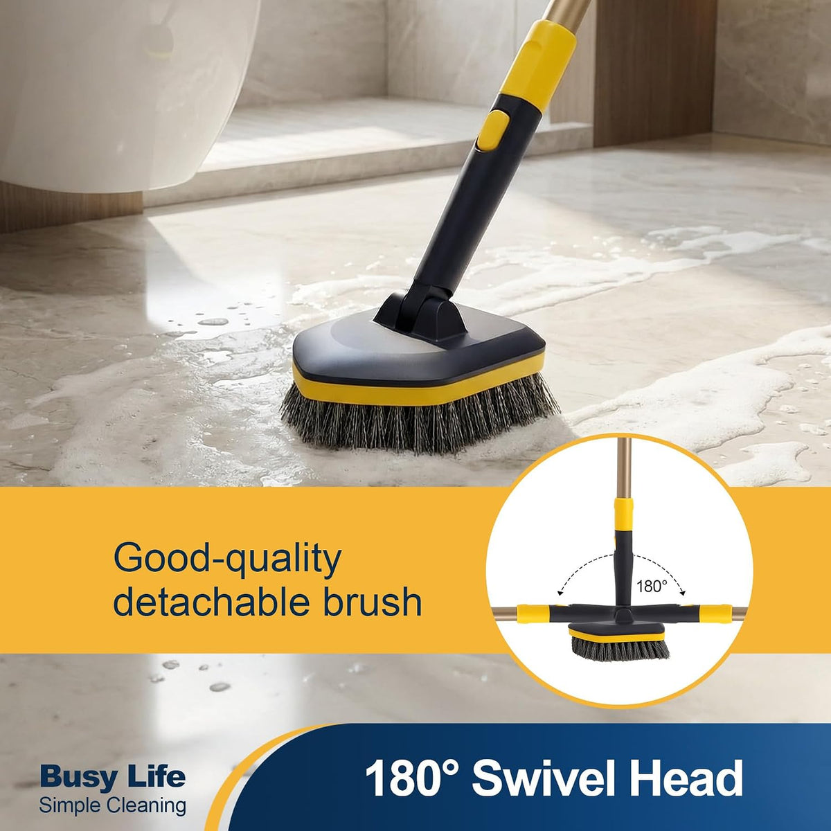 Yocada Tub Tile Scrubber Brush 2 in 1 Cleaning Brush 4*Scouring Pads 58.2"