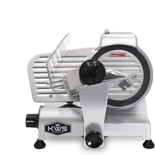 KWS MS-6ST Premium 200w Electric Slicer 7.67-Inch in Silver Teflon Blade, Frozen Meat Deli Meat Cheese Food Slicer Low