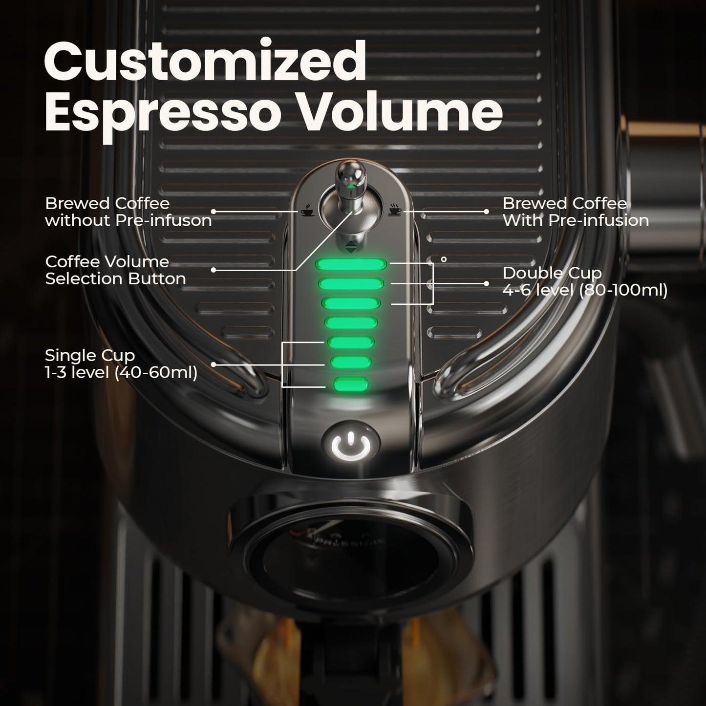 Espresso Machine - 20 Bar Espresso Maker with Milk Frother Steam Wand, Coffee Maker for Latte &amp; Cappuccino, 1450W Semi-Automatic Coffee Machine with 34oz Removable Water Tank, Compact Kitchen