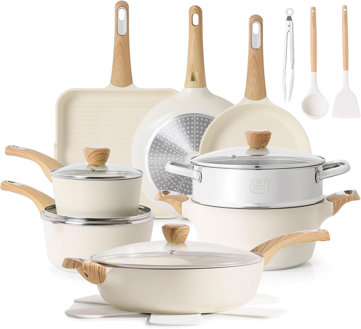 SENSARTE Ceramic Cookware Sets, Pots and Pans Set Nonstick, 20-Piece Induction Cookware, Non-toxic Healthy Non Stick Kit