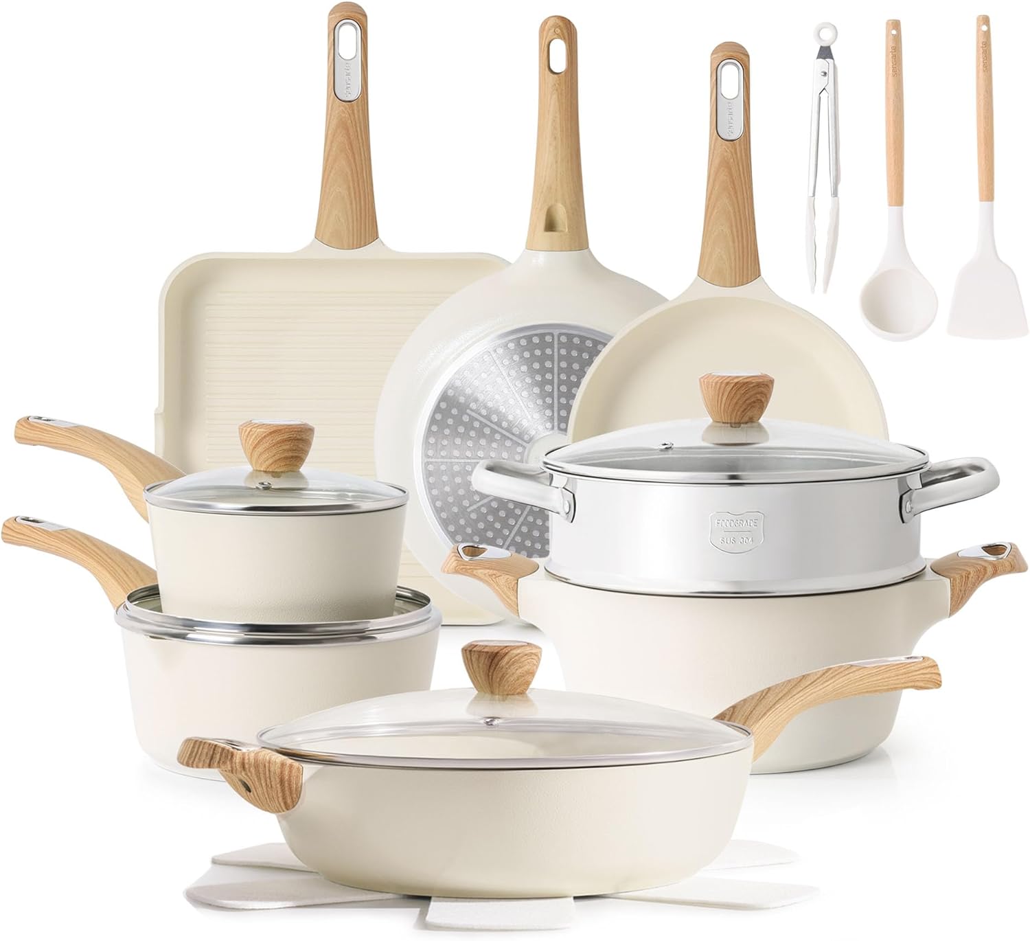 SENSARTE Ceramic Cookware Sets, Pots and Pans Set Nonstick, 20-Piece Induction Cookware, Non-toxic Healthy Non Stick Kit