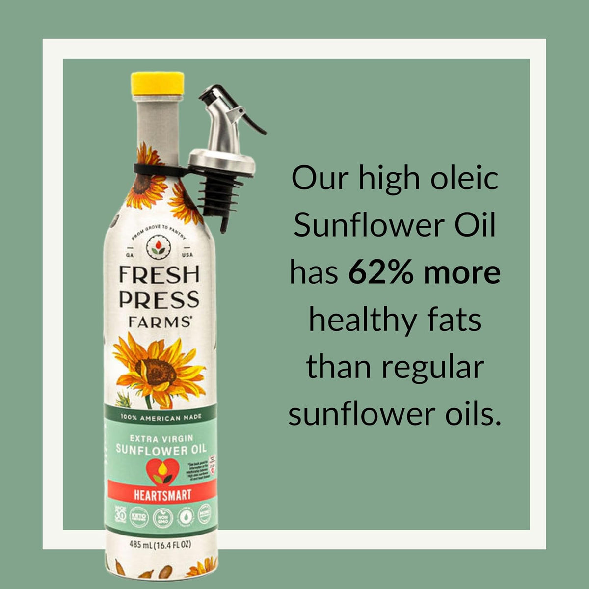Fresh Press Farms Cold Pressed Extra Virgin Sunflower Oil, 16.4oz (2-Pack) | Extra Virgin Sunflower Oil, Georgia Grown, 100% American Made, Unrefined, Certified Whole30, Non GMO, Keto, Paleo