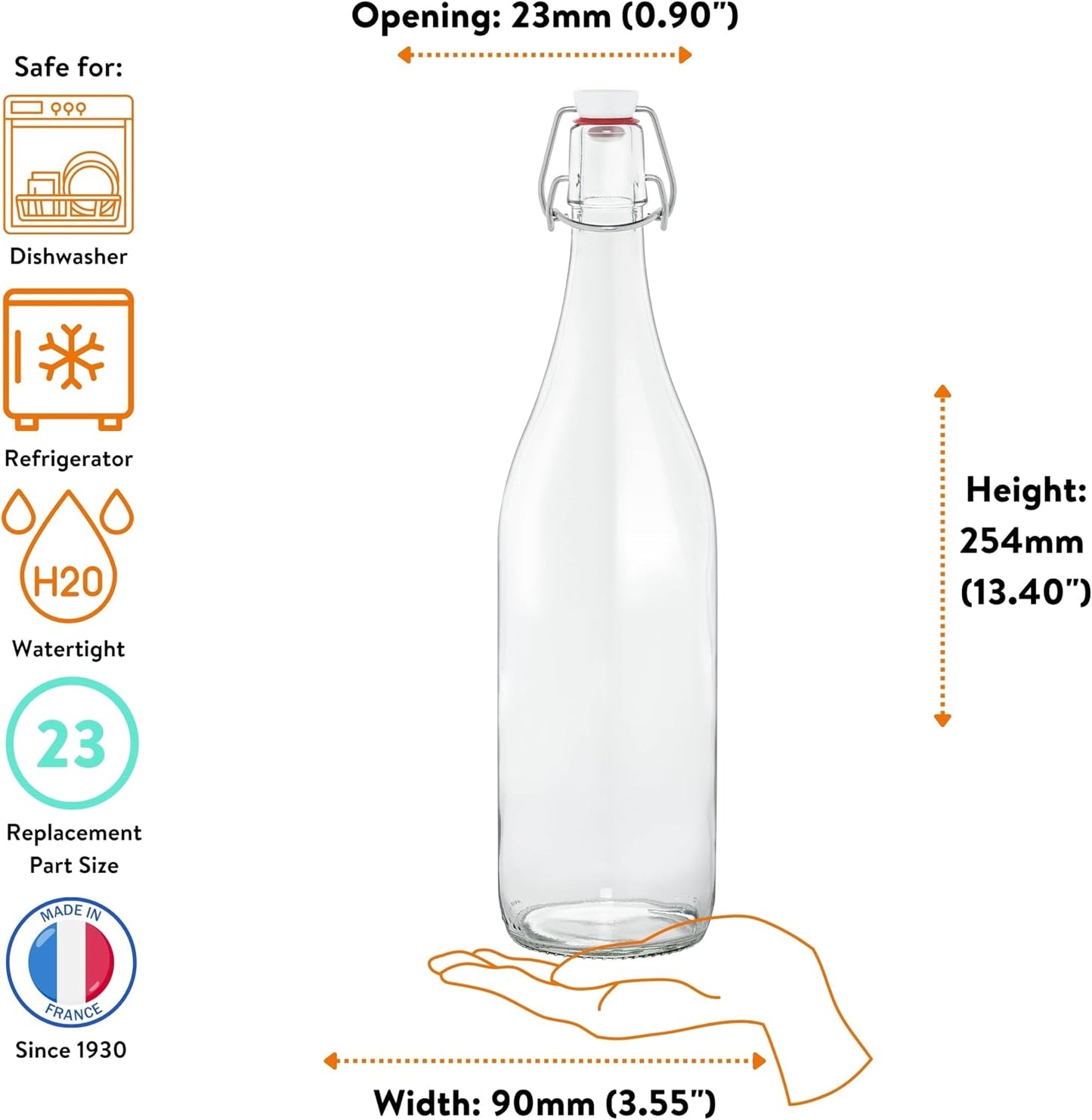Le Parfait French Glass Swing Top Bottles, 1L (32oz) Pack of 3 – Airtight Leakproof Bottles for Kombucha, Kefir, Sparkling Beverages, Water &amp; Fermentation