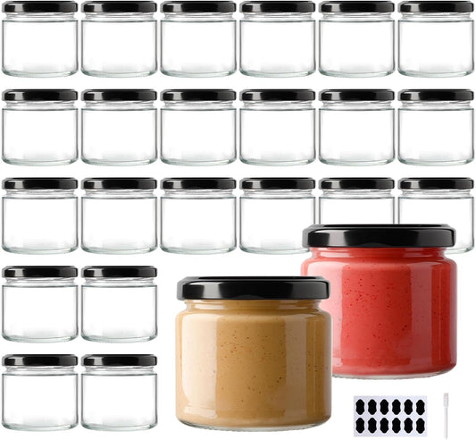 24Pack 5oz Glass Jars with Lids, 150ml Clear Small Mason Jars with 24 Stickers, Mini Canning Jar for Jam, Jelly, Honey,