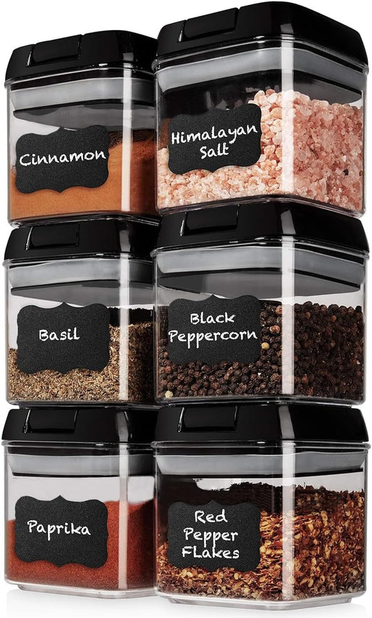 Shazo 6 PC Airtight Food Storage Containers - BPA Free Clear Plastic Snack & Spice Containers with Easy Lock Lids - Kitchen