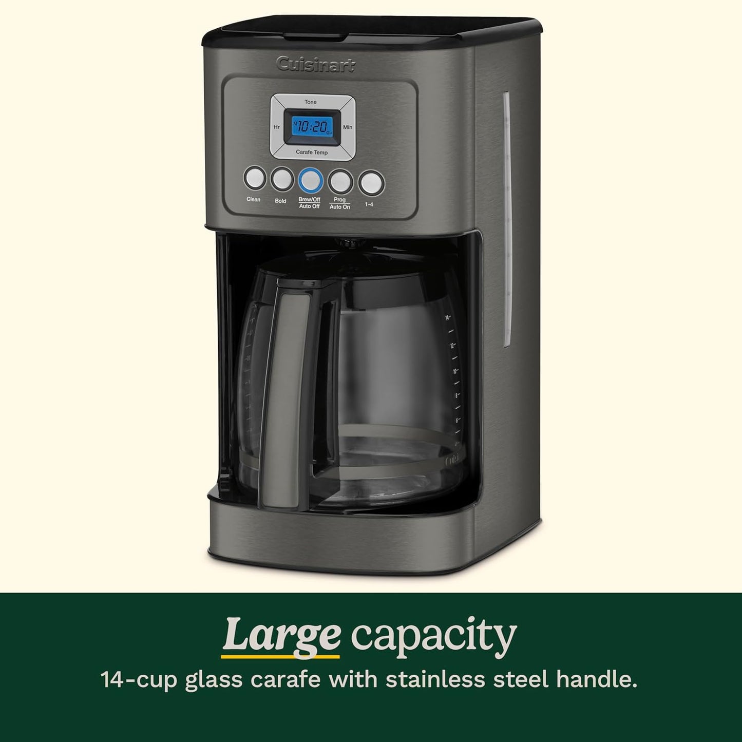 Cuisinart 14-Cup Coffee Maker, Programmable PerfecTemp Glass Carafe Coffee Machine with 1-4 Cup Setting, Brew Strength Control and Brew Pause, Stainless Steel, DCC-3200BKSNAS, Black