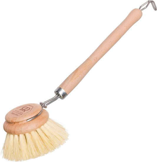 REDECKER Tampico Fiber Bristle 2-Inch All-Purpose Kitchen Dish Scrub Brush with Beechwood Handle - Bamboo Dish Brush