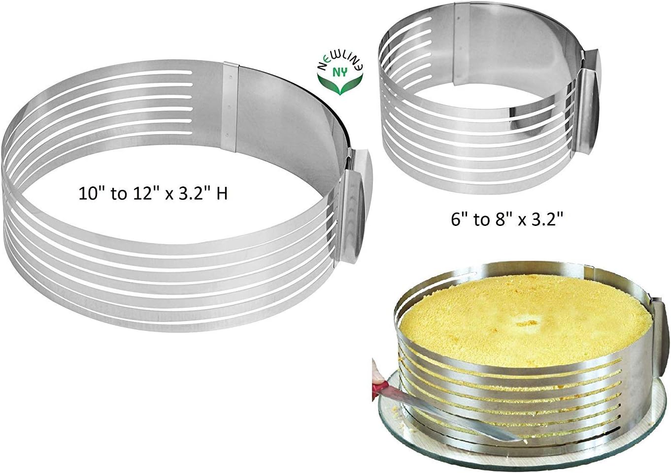 Stainless Steel Mousse Cake Rings 2 Pieces Cakes Slicer Adjustable Multilayer Circular Molding Plating Forming Round Pastry Rings, Set of 2 (10 to 12” + 6 to 8” x 3.2” H)