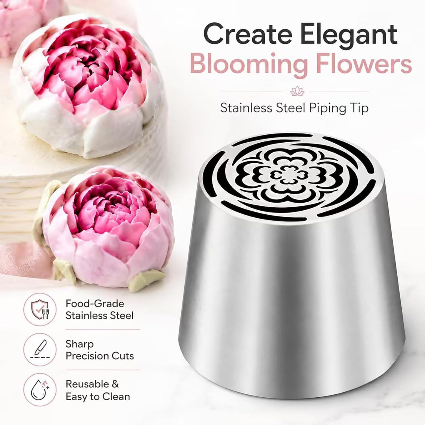 4pcs Russian Piping Tips Set Extra Large Stainless Steel Flower Icing Nozzles One Step Peony Carnation Dahlia Rose Tips for Cake Decorating ButtercreamCupcake Baking Supplies for Beginners1