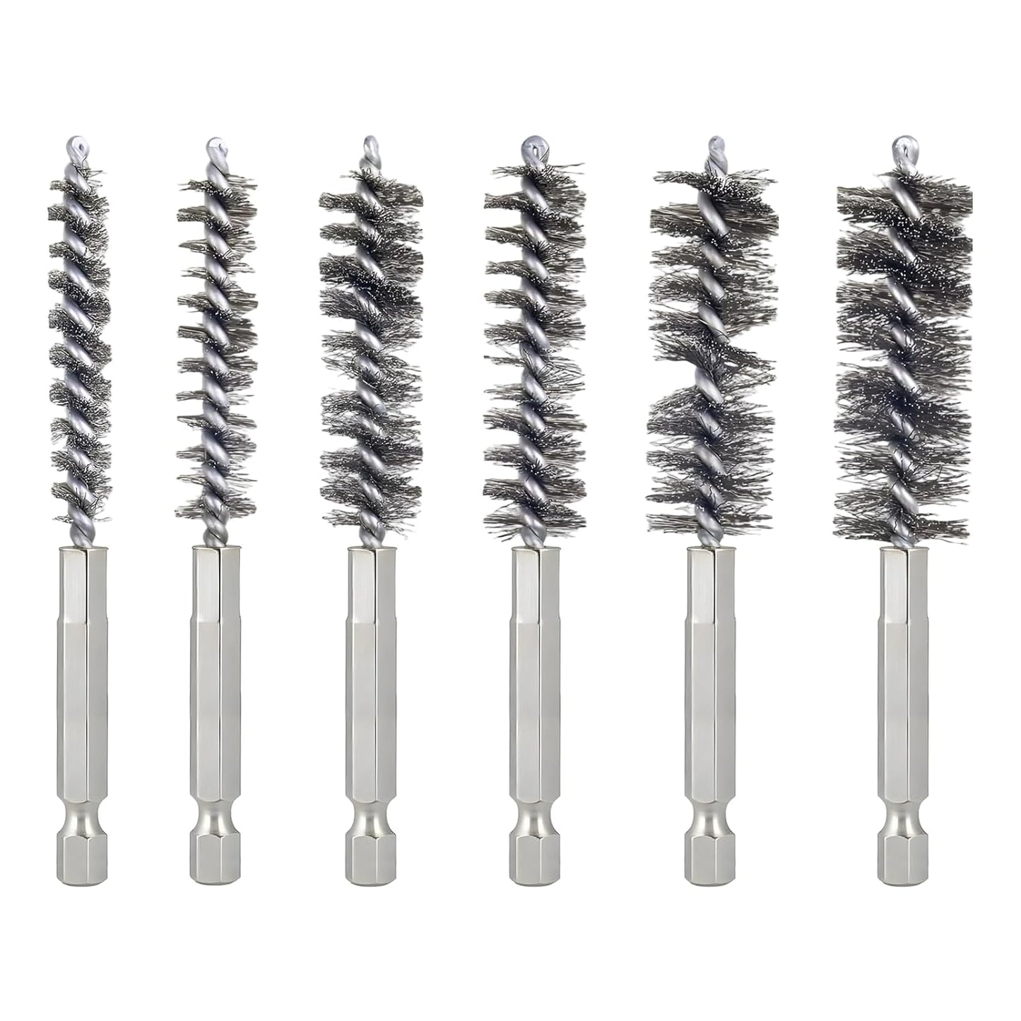Bore Brush for Drill – 6pcs Stainless Steel Wire Tube Brush in Different Sizes, Twisted Wire Cleanin