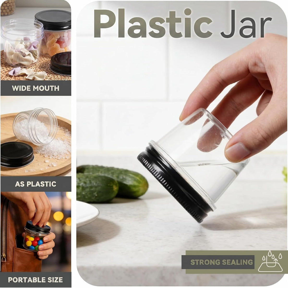novelinks 4 oz Plastic Small Mason Jars and Small Plastic Jars with Lids