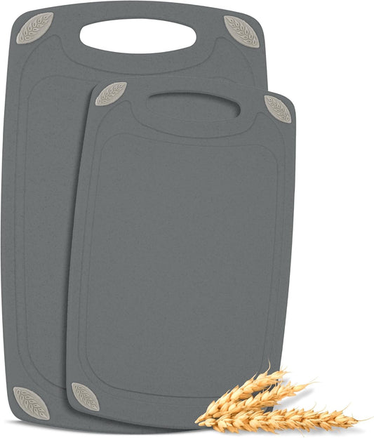 2-Piece Reversible Cutting Board Set Made from Natural Food Grade Wheat Straw Material - Eco-Conscious Alternative to