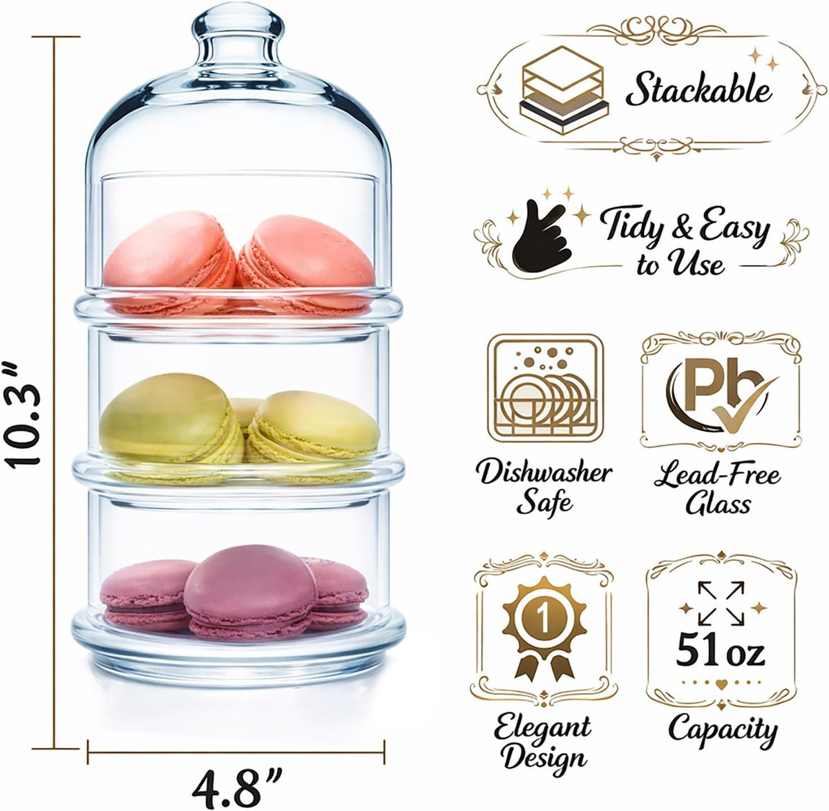 Ums 3 Tier Glass Jars with Lid, Cookie Jar, Candy Jars for Candy Buffet, Apothecary Jars, Kitchen &amp; Bathroom Organizers and Storage