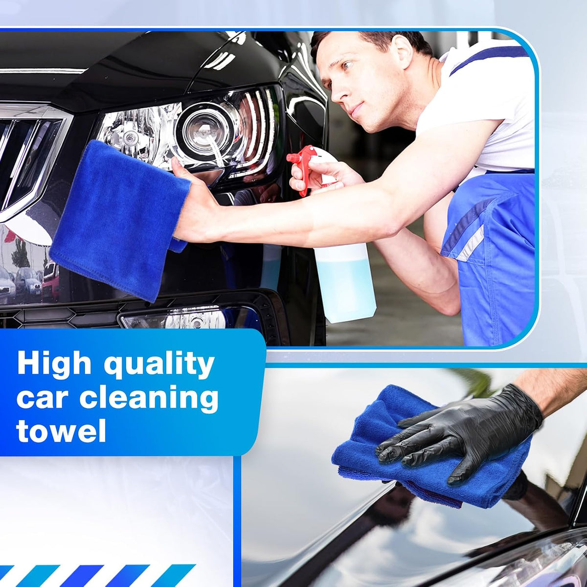 Nuenen Car Microfiber Clean Cloths, Blue, 16 x 16 Inch, 60 Pcs