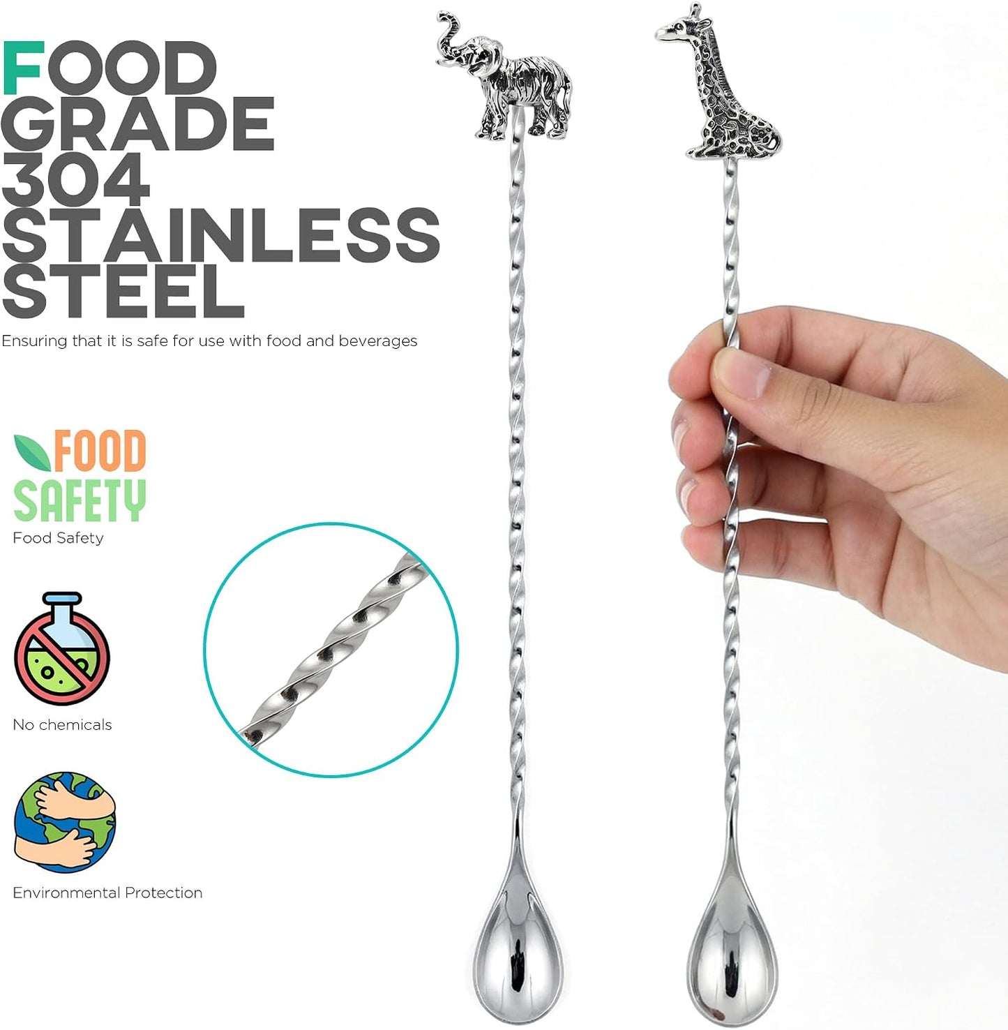 Homestia 2 Pack Bar Spoons, Cocktail Mixing Spoon, Animal Elephant Decor