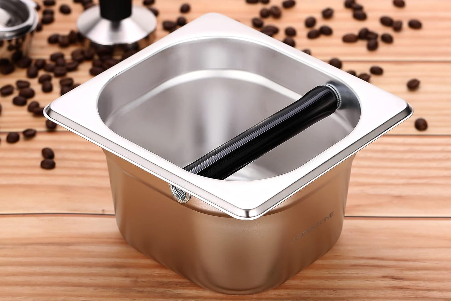 Coffee Knock Box Stainless Steel, 6.9 Inch Espresso Knock Box for Espresso Coffee Grounds, Built-In Knock Box with Rubber Knock Bar, 1.5L Large Capacity for Home Barista &amp; Coffee Bar