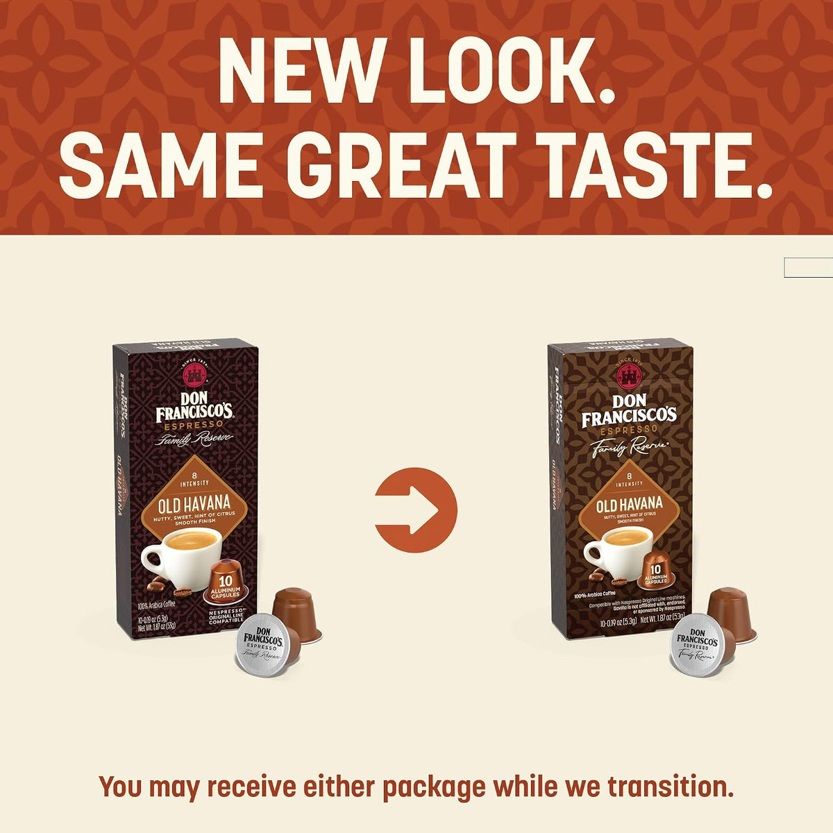Don Francisco's Old Havana Espresso Capsules, Med-Dark Roast, 40ct | Compatible with Nespresso Original Machines, 100% Arabica Coffee, Aluminum Capsules, Simple Convenient Mess-Free Espresso
