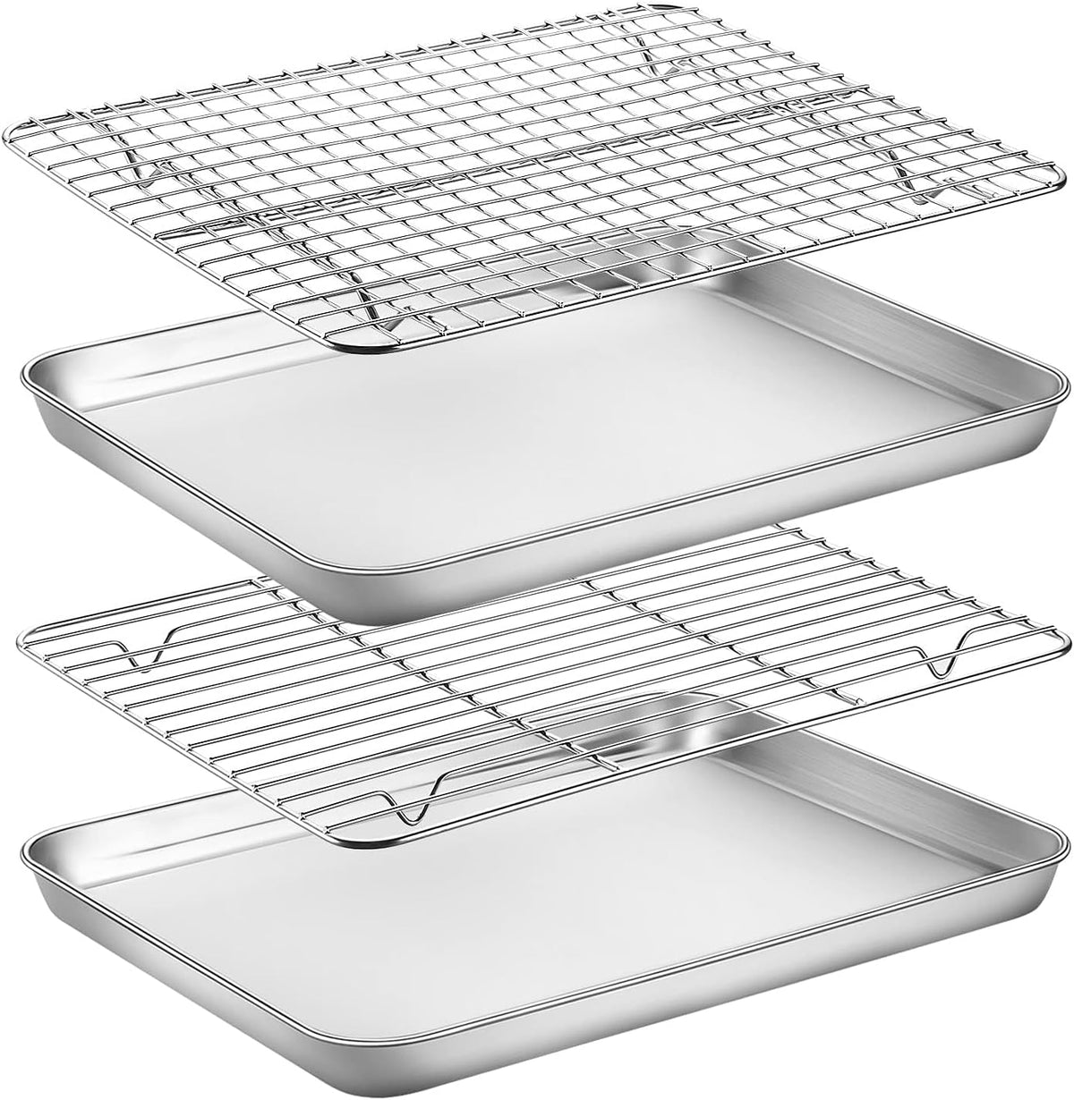 Stainless Steel Baking Sheet Cookie Sheet Pan with Cooling Rack Set of 4 | Baking Pan Cookie Pan with Rack for oven, Size 12.36 x 9.61 x 1 Inch Mirror Finish Easy Clean Dishwasher Safe(2 Pans+2 Racks)