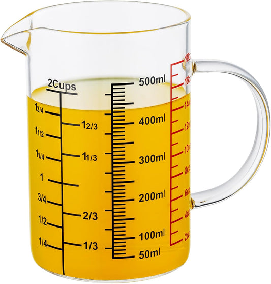 Glass Measuring Cup-[Insulated handle | V-Shaped Spout]-Made of High Borosilicate Glass Measuring Cup for Kitchen or