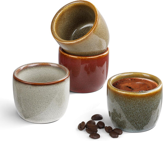 Ceramic Espresso Cups Set of 4, Double Walled 2oz Espresso Coffee Mugs for Eespresso Cups, Special glazed Demitasse Cups
