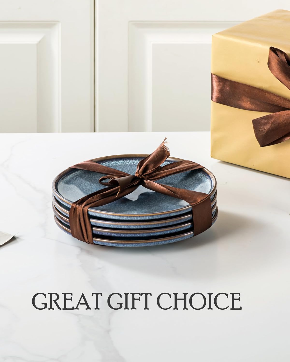 UNICASA Ceramic Salad Plates Set of 4, 8 Inch Reactive Glaze Plates | Blue Dessert and Appetizer Plates, Ideal for Salad, Pasta, Snacks and Side Dishes, Microwave, Oven and Dishwasher Safe