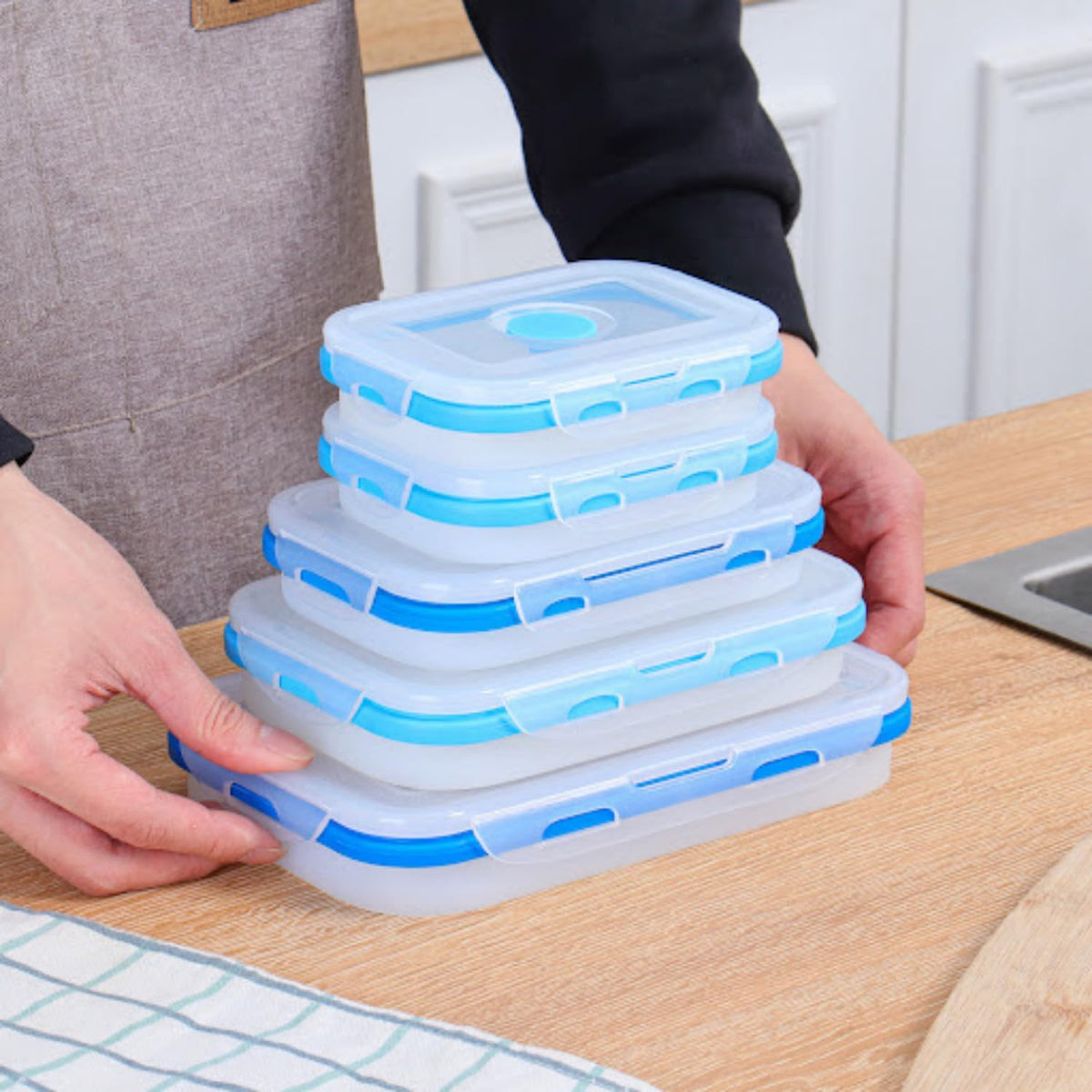 Collapsible Silicone Food Storage Containers, BPA Free, Microwave, Freezer and Dishwasher Safe, Lunch, Meal Prep, Travel, Space-Saving, Set of 5