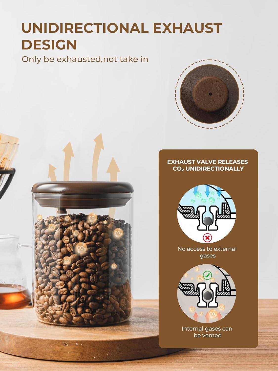 Coffee Container, 10 oz Airtight Glass Storage Canister, 2 Pack | Pop Lids, Separate Espresso, Whole Bean and Ground Varieties with One-way CO₂ Valves and Glass Bodies for Easy Refill Checks