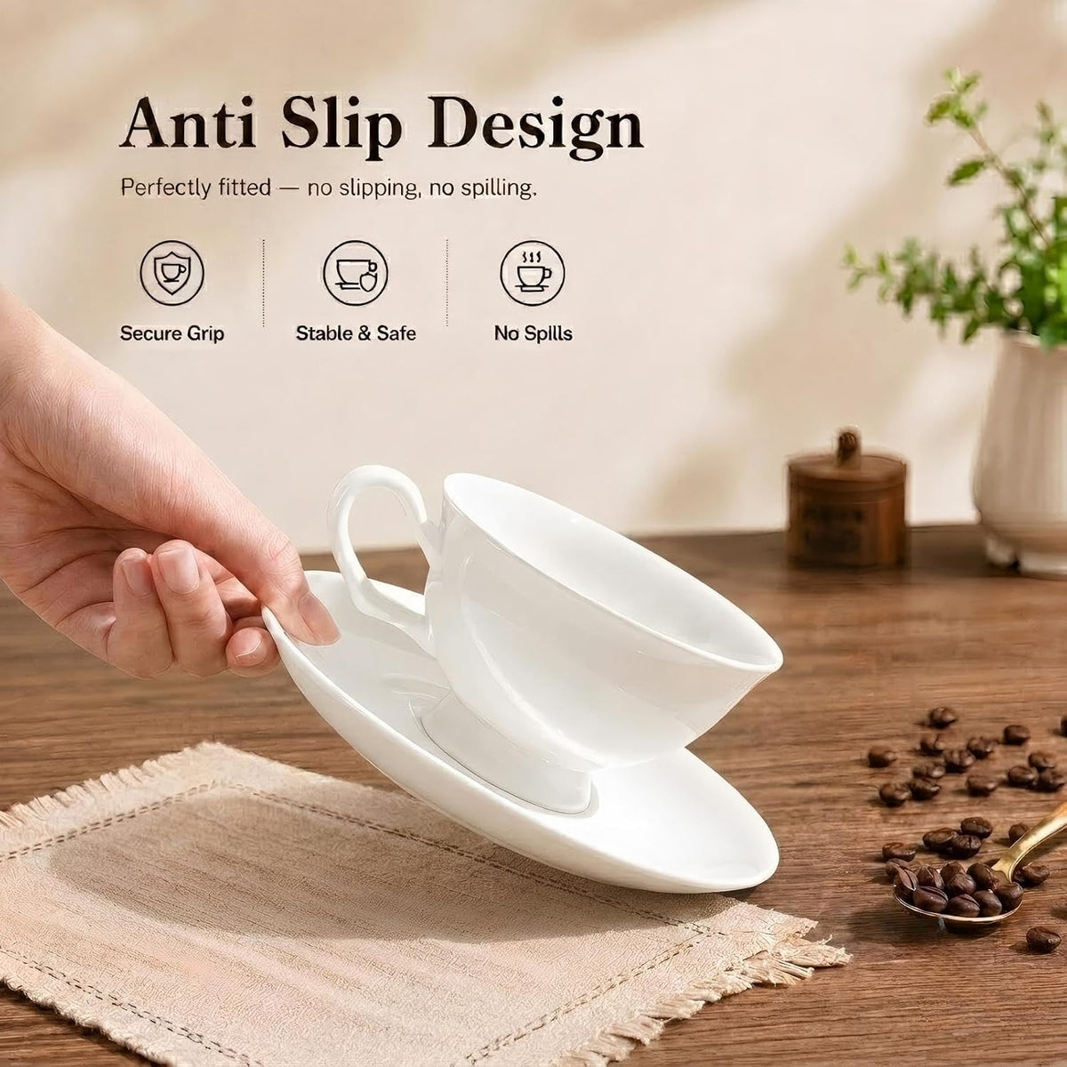 Fine Bone China Espresso Cups and Saucers Set of 4