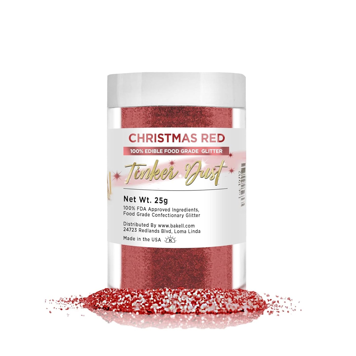 BAKELL Christmas Red Edible Glitter, 25 Grams | TINKER DUST Edible Glitter | KOSHER Certified | 100%