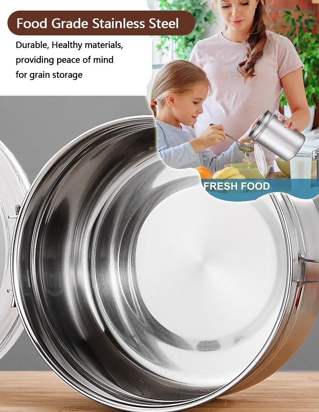 Walktosun Stainless Steel Food Container with Clear Lids Airtight Storage Container Stackable Small Canisters Kitchen Pantry Storage for Cereal, Snacks, Candy, Herbs, Spices, Sugar, Tea (1.2L Silver)
