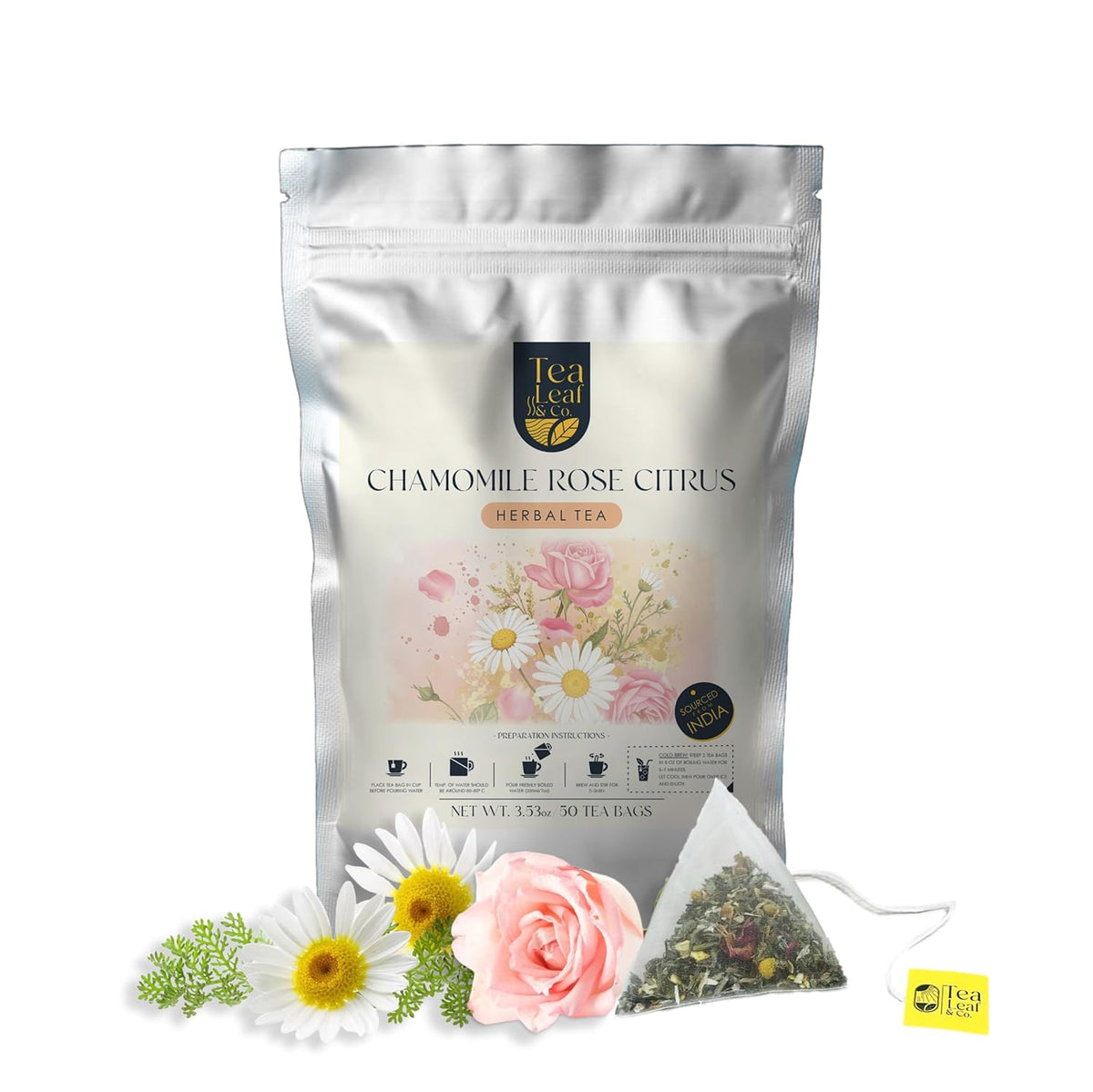 Chamomile Rose Citrus Herbal Tea 100g, Natural Herbal Infusion, 50 Tea Bags