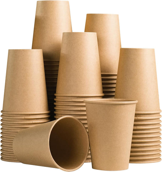 Lamosi 100 Count 12 oz Kraft Paper Cups, Disposable Hot/Cold Paper Coffee Cups, 12 Ounce Beverages Cups, Water Cups for