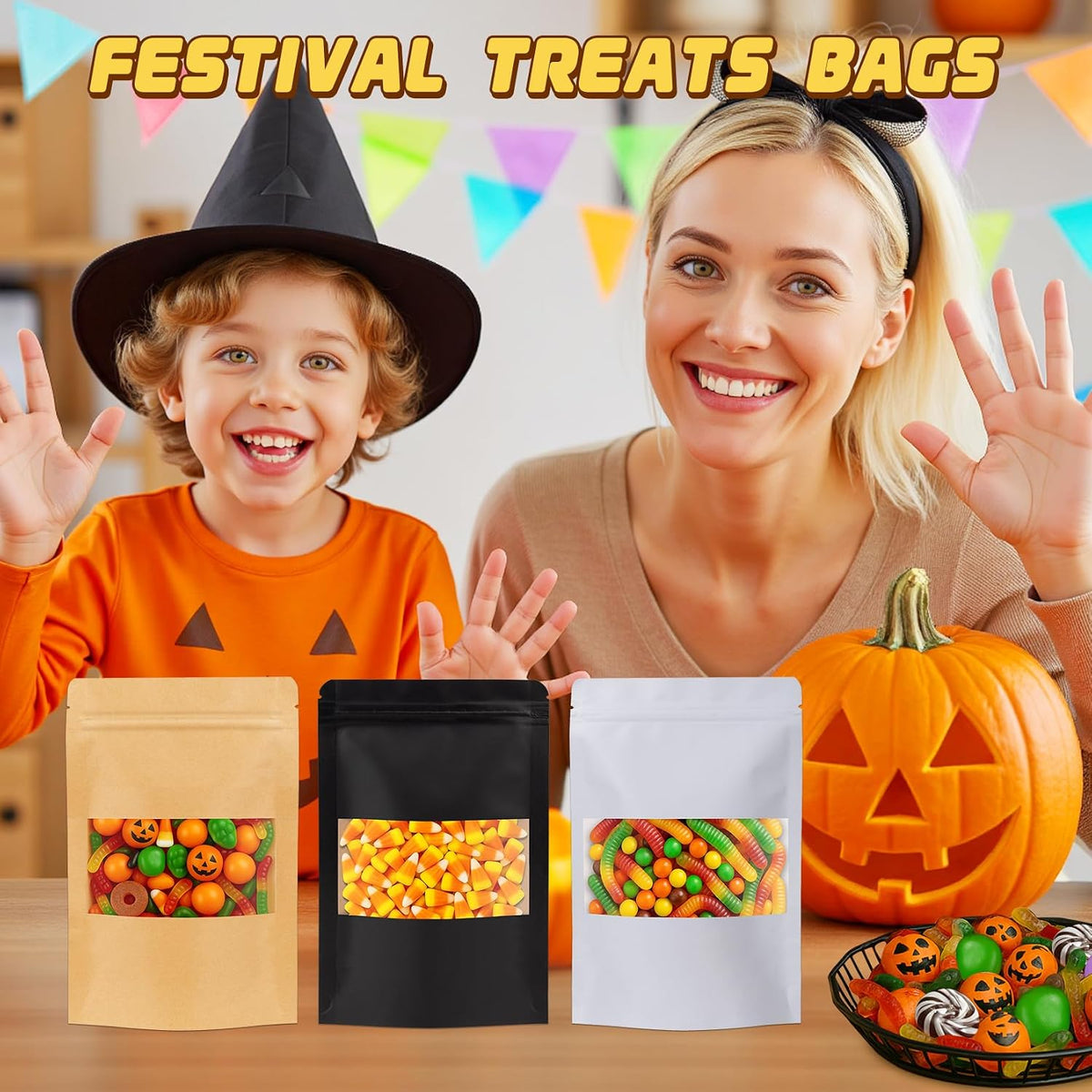 JETMORE 50 Pack Cookie Bags, Resealable Pouches for Food Storage, 4x6in | Treat bags and candy bags suit snacks, favors and samples, Stand up pouches keep packaged goods upright for retail display