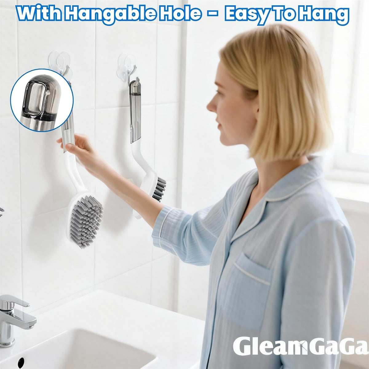 3 Pack Shower Brush for Cleaning, Heavy-Duty Scrub Brush Set for Bathroom
