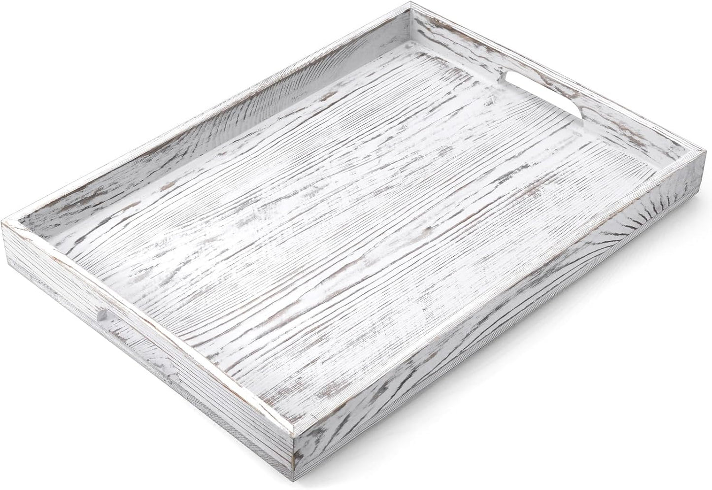 17 Inch White Serving Tray with Handles, Large Wooden Tray for Ottoman, Breakfast in Bed, Coffee Tab