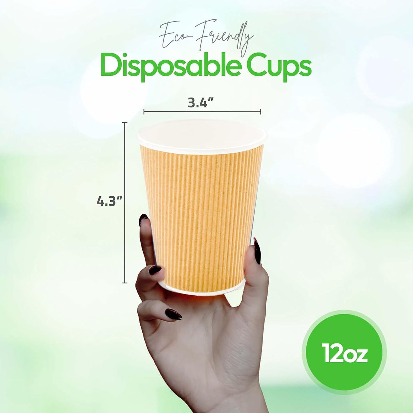 Restaurantware Ripple Wall Coffee Cup 500 Count 12 Ounce Insulated Hot Beverage Cup Disposable Non-Slip 12 Oz For Coffee Shops, Cafes, Bakeries, Kraft