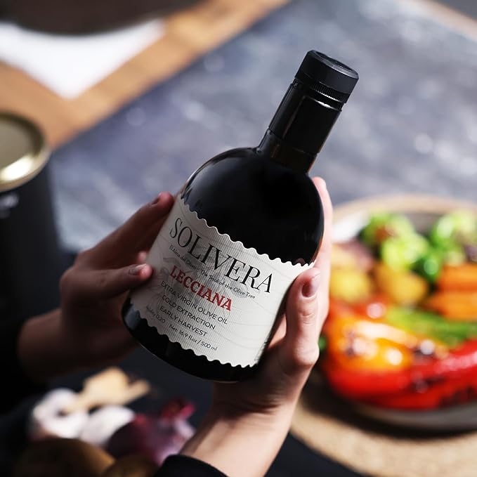 Solivera Lecciana Extra Virgin Olive Oil Cold Pressed, Floral & Balanced, 400+ High Polyphenols, Gourmet & Healthy Organic Oil – First Harvest Single-Origin Hand Picked Olive Oil - 16.8 fl. oz. (Lecciana)