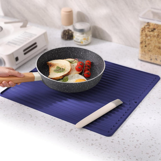 Dish Drying Mat, 16" x 18" Silicone Drying Mat for Kitchen Counter, Large & Thicker Silicone Dish Drying Pad with Raised