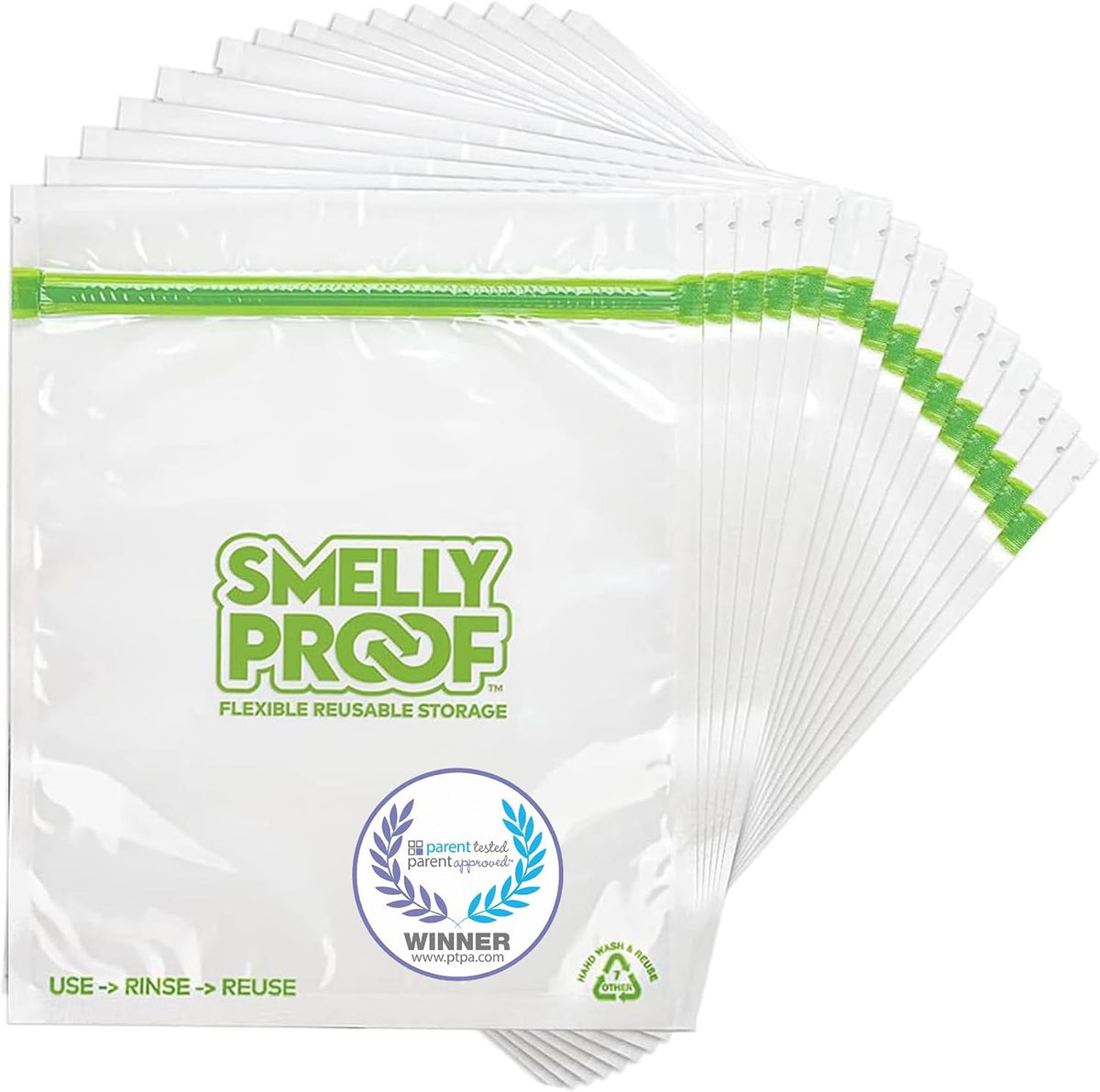 Smelly Proof Reusable Food Storage Bags Designed & MFG, USA MADE, Dishwasher-Safe, Easy-To-Clean, BPA FREE, NO PEVA, Clear FLAT Large 3-mil Thick, 8.5" x 10", Quart Size Bags, 10-Pack