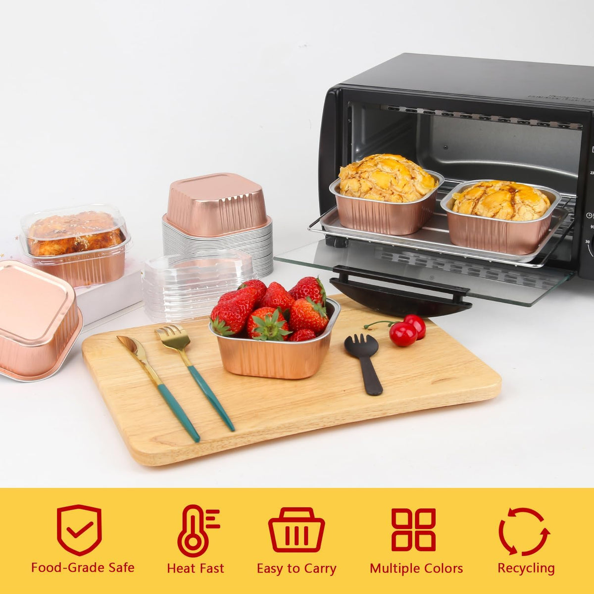 LNYZQUS 80 Pack 10oz Mini Cake Pans with Lids and Spoons for Bake Sales