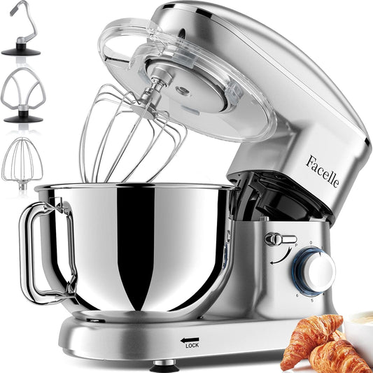 Facelle Stand Mixer, Electric Kitchen Mixer, 6 Speed Tilt-Head Stand Mixer with Pulse, Attachments include 6.5QT Bowl,