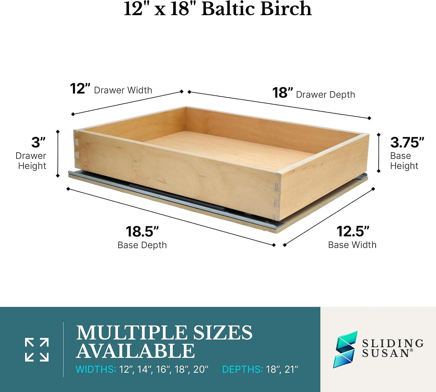 SlidingSusan Baltic Birch Pull-Out Cabinet Drawer Organizer 12" W x 18" D