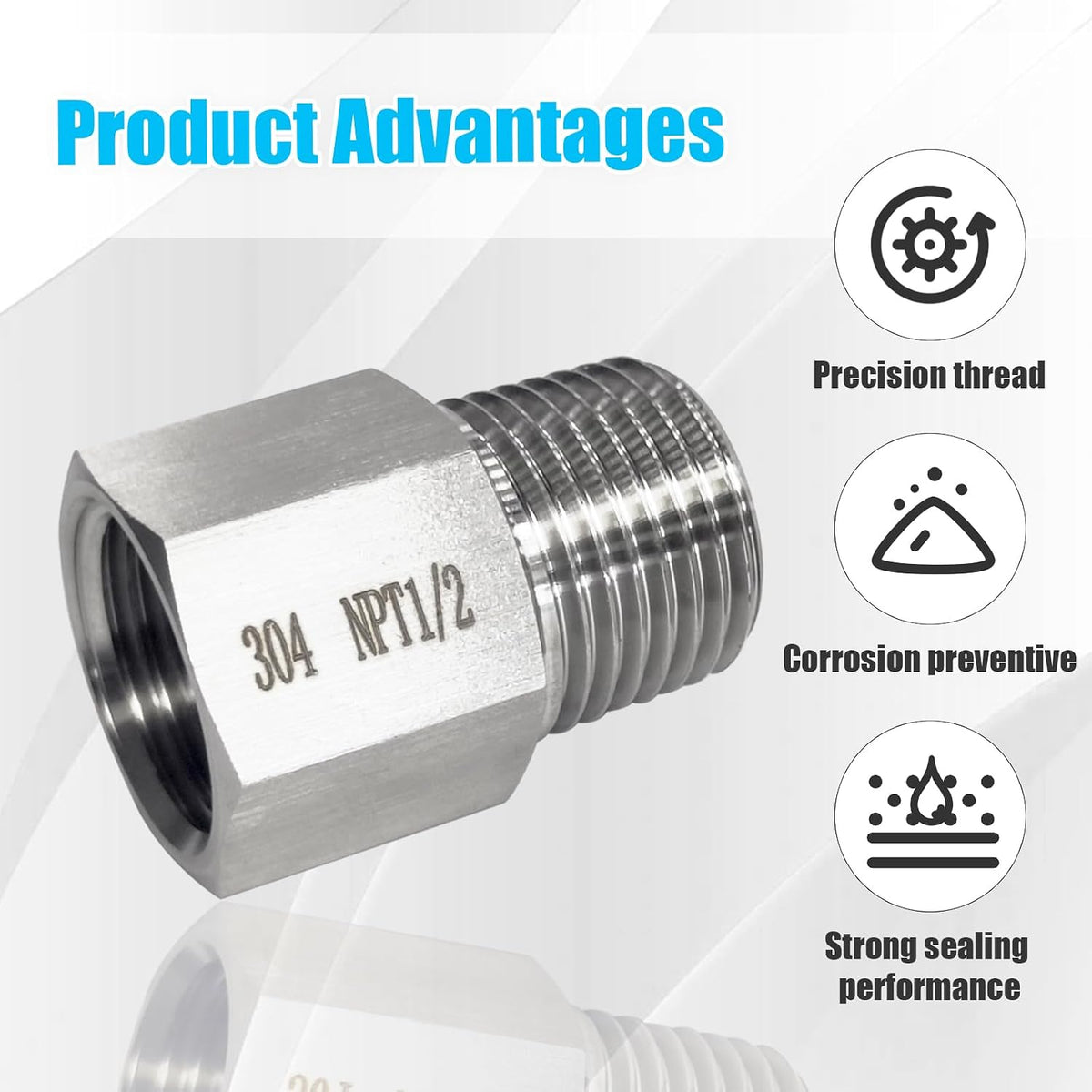 2 pieces Npt1/2 Female to Npt1/2 Male Reducer,1/2NPT Fittings Water pipe Adapter, Fabricate of 304 Stainless Steel