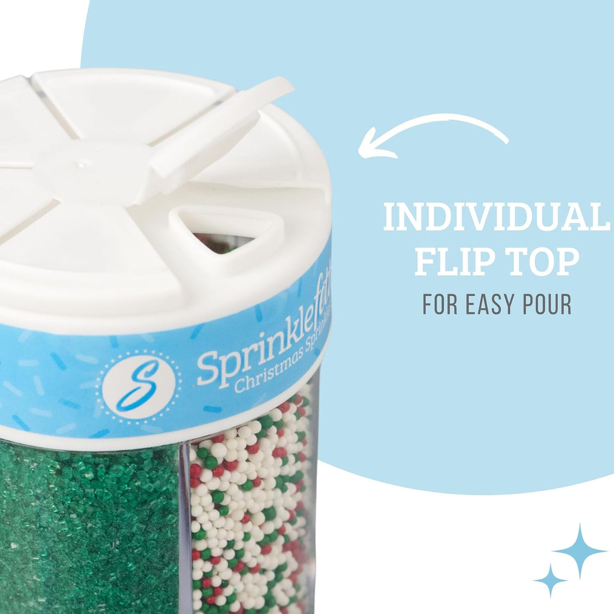 Sweets Indeed Christmas Sprinkles Mix – 6-Cell Holiday Assortment 6.45 oz | Edible Jimmies, Nonpareils &amp; Sugar Pearls for Decorating Christmas Cookies, Cupcakes, Cakes &amp; Holiday Desserts