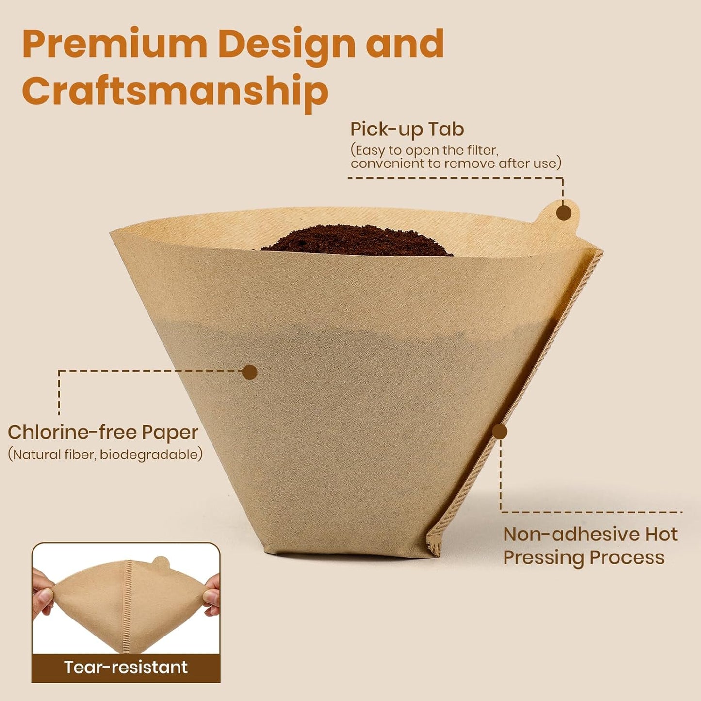 #4 Cone Coffee Filters 8-12 Cup, 200 Count Unbleached Natural Coffee Paper Filters, No Blowout, Disposable Coffee Filter for